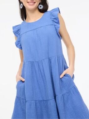 J Crew Factory Blue Gauze Tiered Mini Dress
